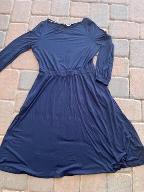 BODEN Petite 12P Navy Blue Long Sleeve Jersey Midi Dress Elastic Cuff